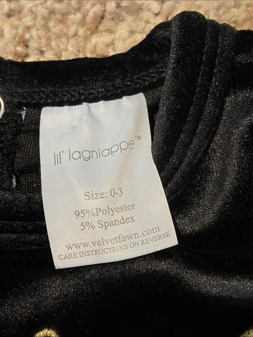 Lil' Lagniappe Black Velvet Baby Bodysuit with Gold Foil Detail